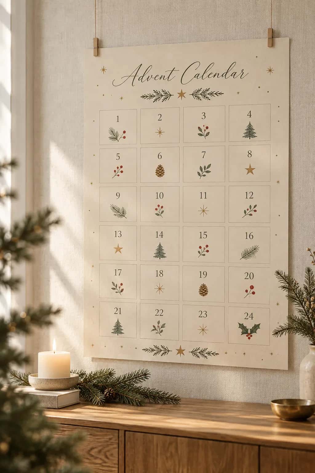 Printable advent calendar for kids on a wall