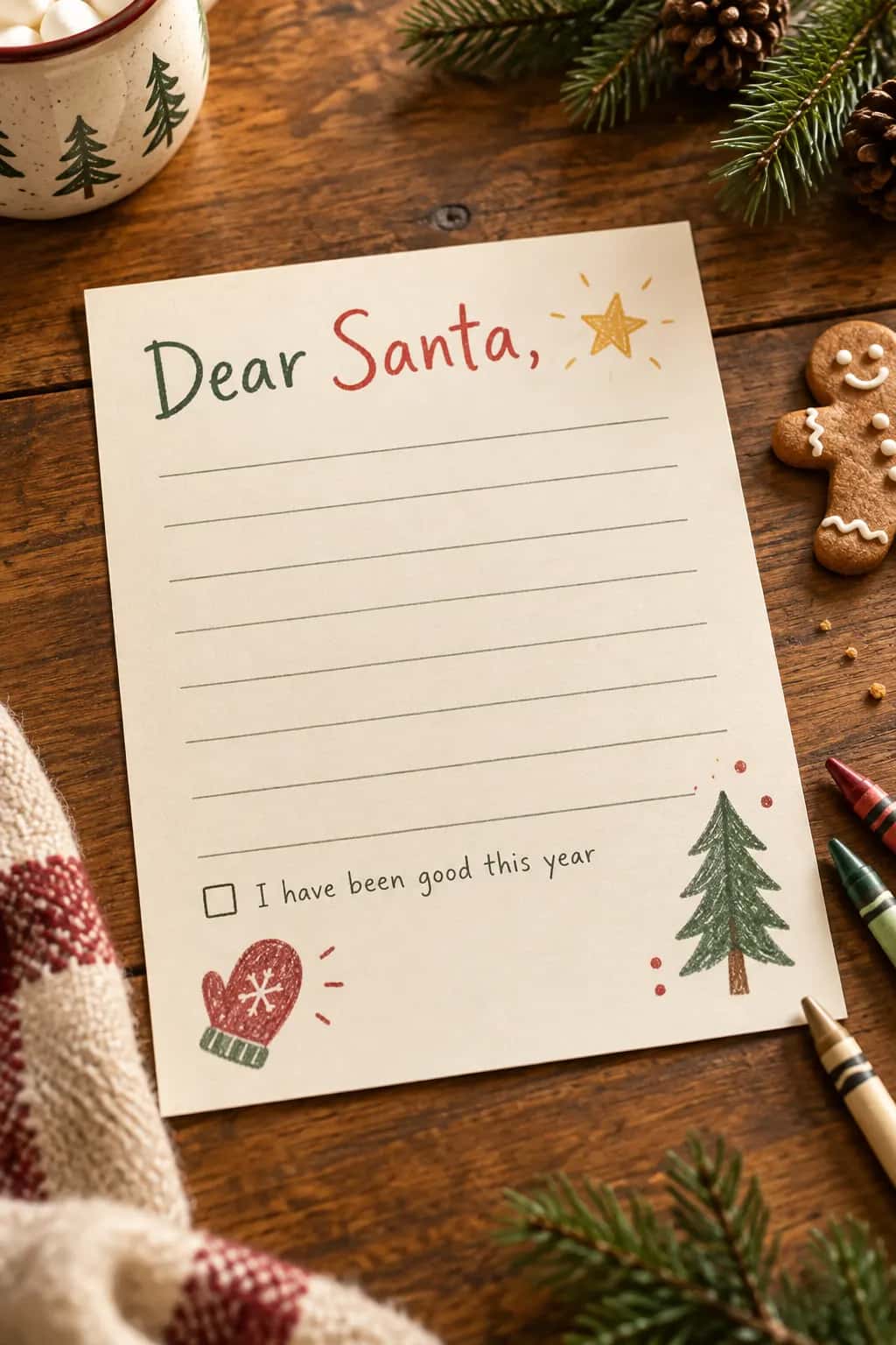 Dear Santa letter template with crayons