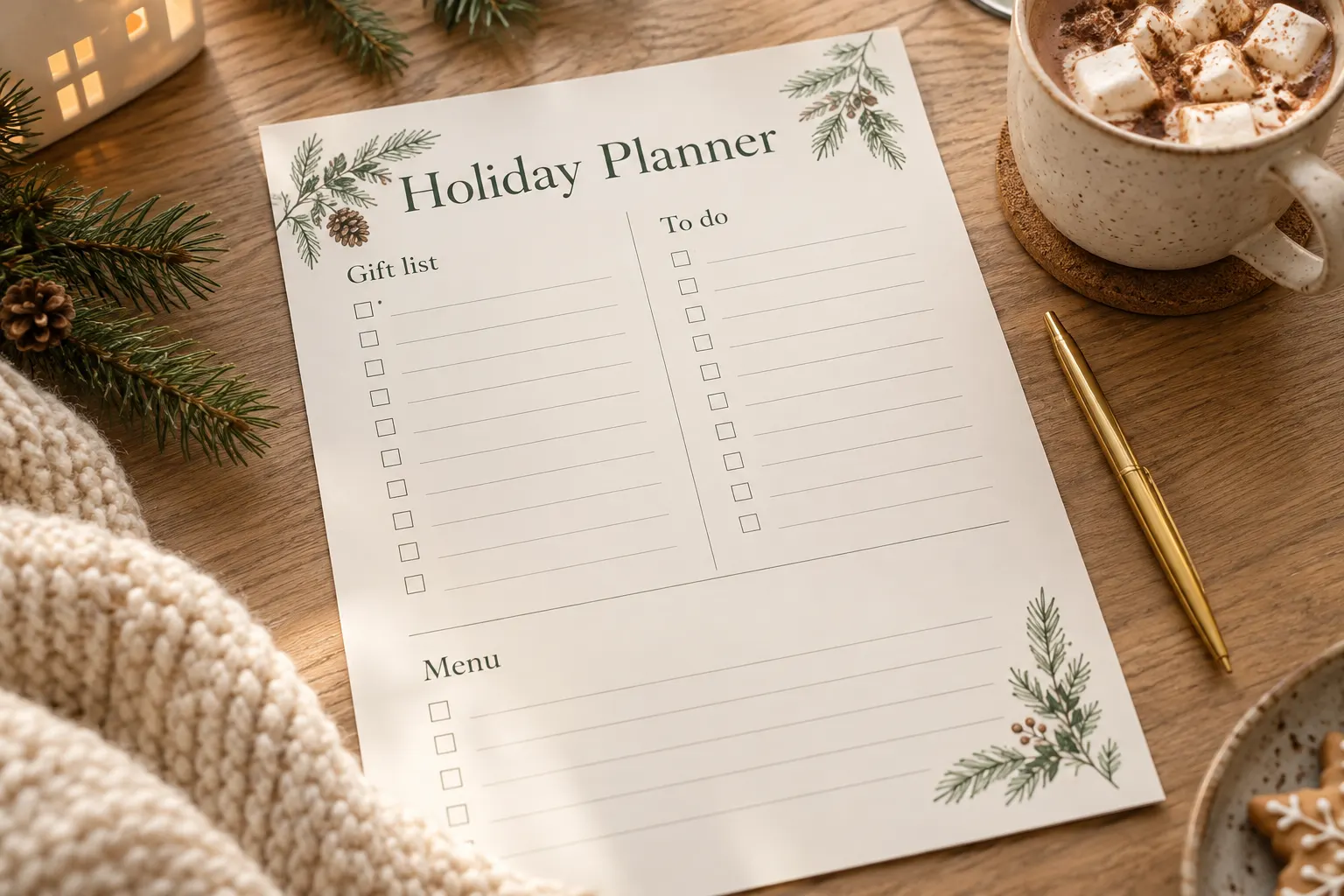 Printable holiday planner page